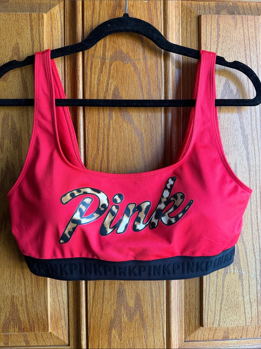 PINK Victoria's Secret Hot Pink Sports Bra with Leopard Logo